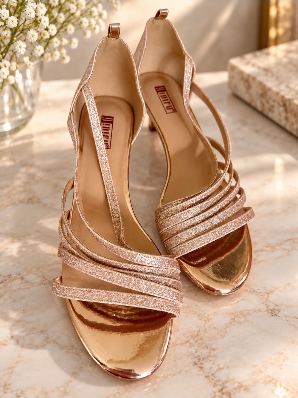 IDIFU Rose Gold Glitter Strappy Heeled evening shoes 👠 Size 10US